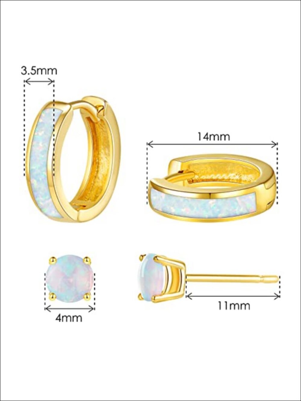 Opal Stud Huggie Hoop Earrings 14K Gold Plated Hypoallergenic Small Hoops